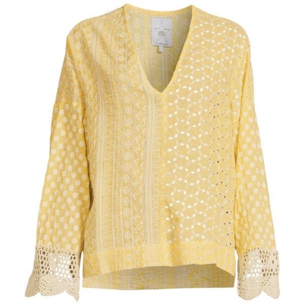 (A56) AREA STARS Luna Eyelet Embroidered Top, Color: Lemon, Size Large, NWT - Picture 4 of 9